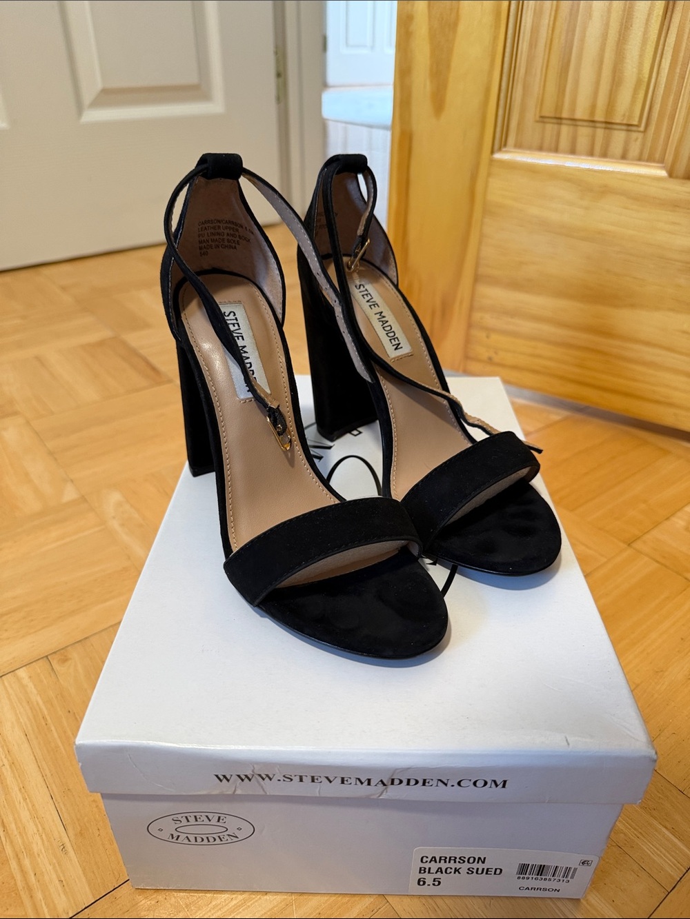 Steve Madden Black Suede Strappy Block Heel Sandals
